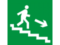 Направление к эвакуационному выходу по лестнице вниз направо. Знак Е13 150*150