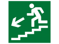 Направление к эвакуационному выходу по лестнице вниз налево. Знак Е14 150*150